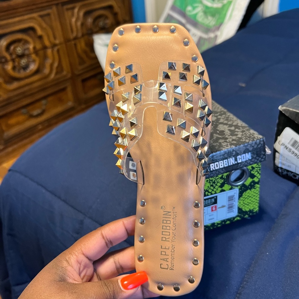 Womens size 6 clear studded sandal